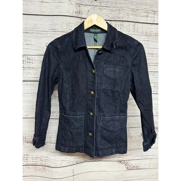 VTG Lauren Jeans by Ralph Lauren Jacket Dark Denim Button Down Classic Safari S - Picture 9 of 9